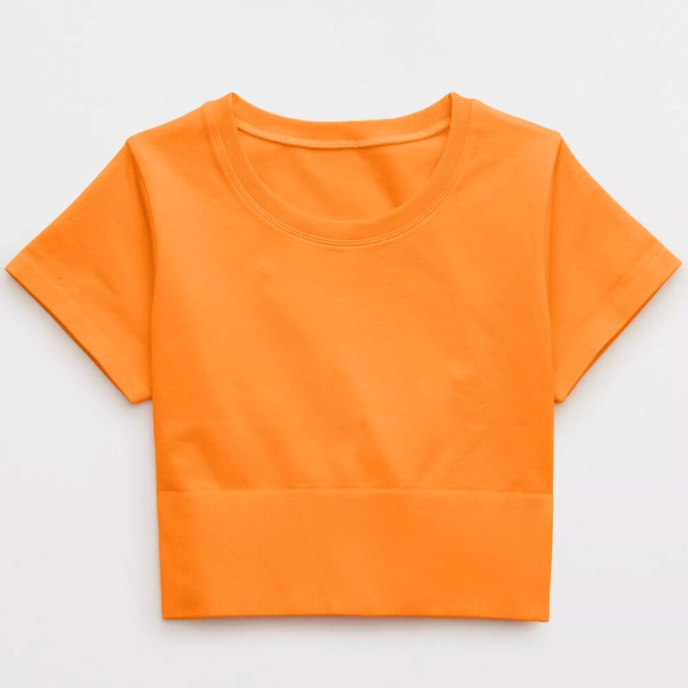 OFFLINE by Aerie Sidewalk Seamless Orange Cropped T-Shirt Small